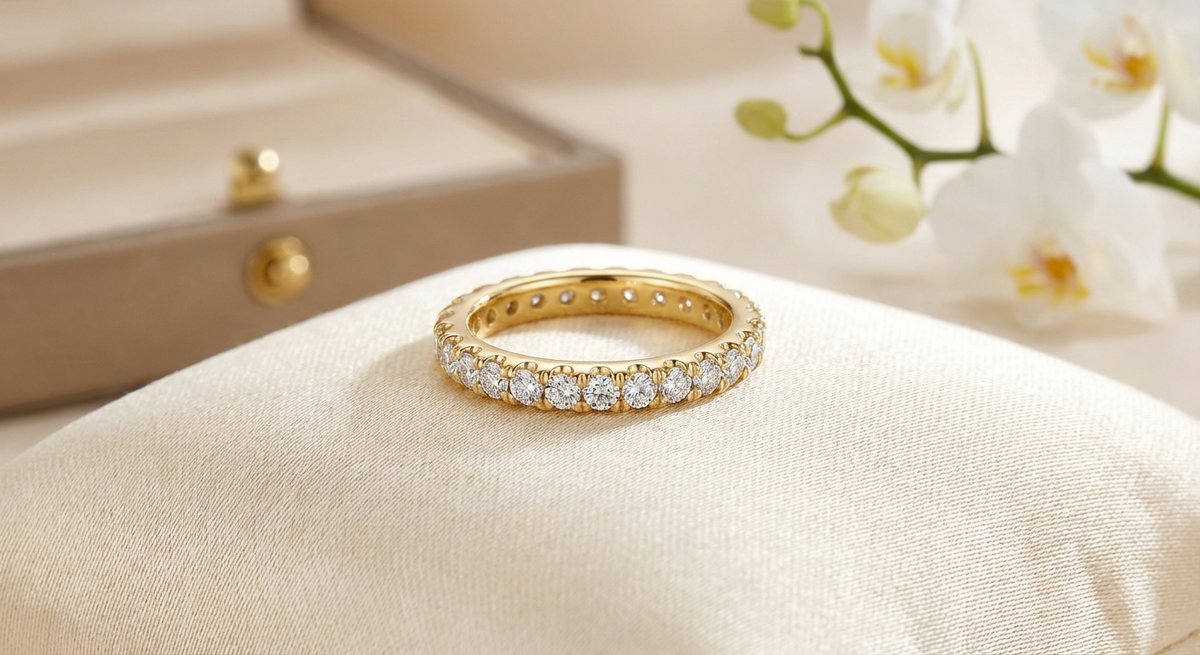 Anello eternity con diamanti in oro giallo 18kt