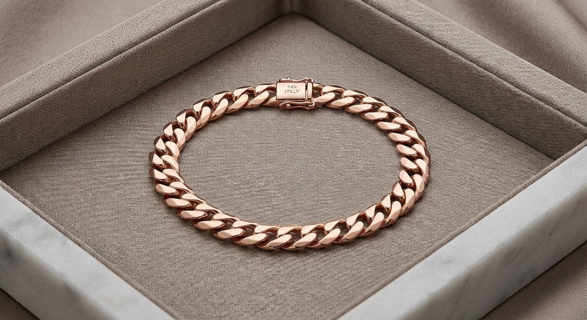 Bracciale catena groumette in oro rosa 14kt