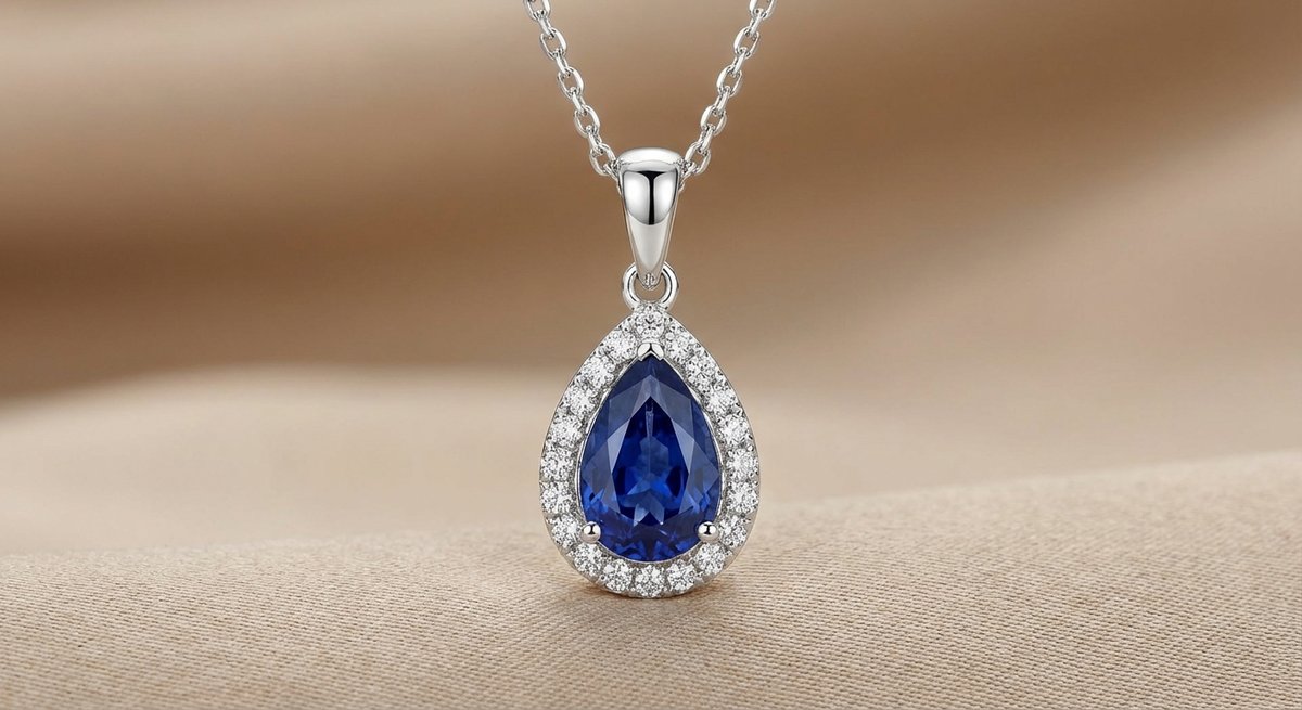 Collana pendente goccia con zaffiro blu